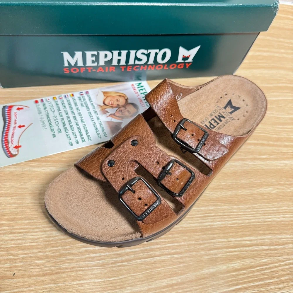 Mephisto Zach Fit Sandals Men's US 9 Brown Leather Adjustable Slides